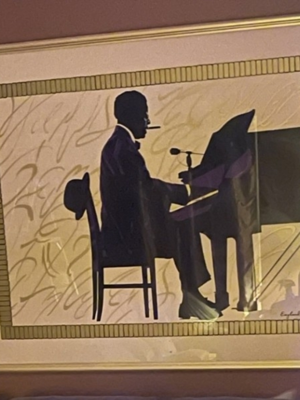 Framed Jazz Pianist Silhouette Print - Black & Gold